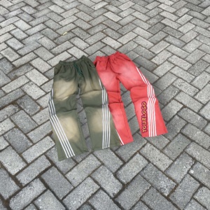 Pantalon de survêtement rayé streetwear, style vintage délavé à l'acide, taille mi-haute, en molleton uni, service OEM pour hommes - Product Image 2