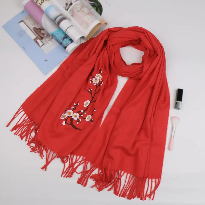 New Arrival Popular Autumn Winter Woman Scarf Embroidery Floral Cashmere Tassel Shawl Scarves