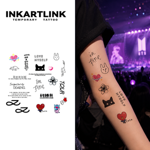 สติกเกอร์สักลายชั่วคราว INKARTLINK ลาย <span class=keywords><strong>BTS</strong></span> Kpop สีสันสดใส รูปหัวใจน่ารัก ลายแมว กันน้ำ แสดงผลได้ทันที 3-7 วัน - Product Image 1