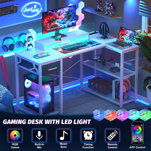 Moderne Simple en forme de L coin <span class=keywords><strong>bureau</strong></span> à domicile LED bande <span class=keywords><strong>bureau</strong></span> de jeu <span class=keywords><strong>support</strong></span> de moniteur tiroir MDF étagères de rangement <span class=keywords><strong>bureau</strong></span> <span class=keywords><strong>PC</strong></span> - Product Image 3