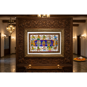 Shri Jagannatha de Puri con Borde de Dashavatara - Decoración Colgante para Sala de Estar Interior, Ocasión Diwali, Origen Orissa - Product Image 3