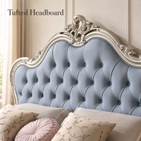 Lit en bois de caoutchouc moderne de luxe sur mesure haut de gamme avec tête de lit en cuir Nappa 180x200cm taille King bleu