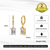 Boucles d'oreilles pendantes rectangulaires brillantes en zircon cubique transparent HTKE09, en acier inoxydable 316, inaltérables, élégantes