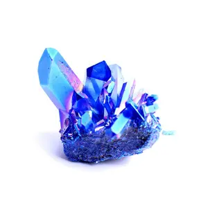 2024天然水晶深蓝色闪光光环透明石英簇风水疗愈民间深蓝色工艺品石材灵气装饰宝石