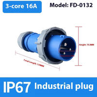 Prise industrielle étanche et anti-poussière IP67 220V 32A à 3 broches mâle et femelle, prise industrielle monophasée