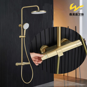 Wholesale Vimijia Minimalist All-Copper Brushed Gold Thermostatic Wall-Mounted <b>Top</b> <b>Spray</b> Shower Head Bathroom Fixtures - Product Image 4