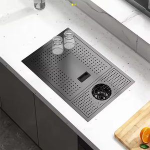 Évier <span class=keywords><strong>de</strong></span> cuisine double cuve en acier inoxydable noir fait main avec robinet moderne <span class=keywords><strong>de</strong></span> luxe, grand format, épaisseur personnalisée, garantie 3 ans - Product Image 4