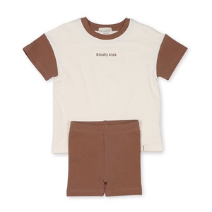 Solid Color <strong>Boys'</strong> and Girls' Organic Cotton T-shirt and Shorts Set Round Neck Customizable - Product Image 5