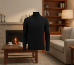 Suéter de Punto para Hombre, Color Negro Sólido, Manga Larga, Cuello Alto, Ropa Abrigada para Invierno - Product Image 2