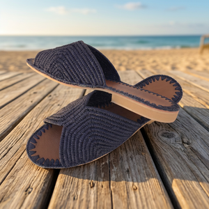 Sandalias Unisex de Rafia Tejida a Rayas, con Decoración Bordada, Punta Abierta, Transpirables, para Todas las Temporadas, de Verano, para Exteriores, de Cuero Genuino - Product Image 2