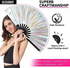 พัดไม้ไผ่แบบหมุนมือ ขนาดใหญ่ 33 ซม. พัดพีวีซีสำหรับงานปาร์ตี้ พัดตกแต่งลายเพ้นท์สวยงาม ของที่ระลึก ของขวัญทางธุรกิจ ขายส่ง - Product Image 3