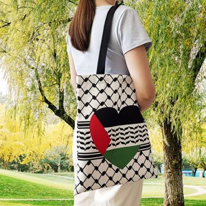 Borsa in Tela di Poliestere Personalizzata 35*40cm con Keffiyeh Arabo Palestinese per Uomo e Donna, Borsa Tote Palestinese con Logo Personalizzato - Product Image 3