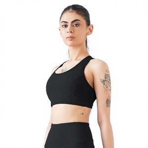 Women's White Racerback Sports <b>Bra</b> With Navy Band Medium Support Breathable Seamless Fitness Wear - Product Image 6