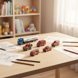 Modelo de simulación de camión de <span class=keywords><strong>bomberos</strong></span>, <span class=keywords><strong>1</strong></span> tractor de metal, 6 camiones de <span class=keywords><strong>bomberos</strong></span> fundidos a presión - Product Image 4