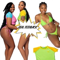 Carnaval 3-delige bikiniset voor dames, op maat gemaakt logo, korte mouwen, zwemkleding groothandel, strandkleding, zwempak, OEM ODM, maandagse kleding