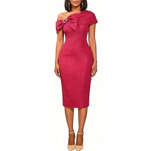 Robe midi moulante asymétrique pour femme - Robes de soirée élégantes avec nœud et détails en cristal - Product Image 4