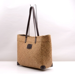 Sac de plage en paille grand format pour le shopping en ligne avec poignée en PU et renforts, sacs à main faits à la main, sac d'été quotidien pour femme, sac en paille - Product Image 3