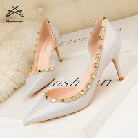 Femmes court mi mince talons affaires dame étincelle travail officiel femmes chaussures à talons hauts dames Rivet chaussures à talons