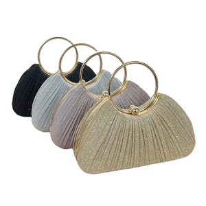 Women's Classic Vintage Fashion Pleated Evening Bag Versatile Polyester Shell <b>Handbag</b> Magnetic Closure Chain Strap 1L Capacity - Product Image 3