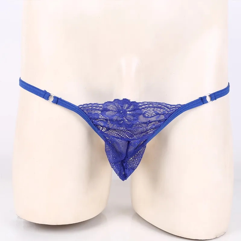 High Quality Mens Sexy Underwear Lace Transparent G-String Thong Gay Man Underwear