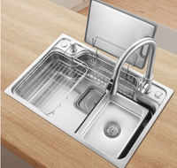 Évier de cuisine multifonctionnel en acier inoxydable SUS304 de style japonais, grand bac unique, fait main, à débordement profond