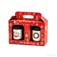 Glänzend laminierte Goldfolien-Geschenkbox für zwei Flaschen mit Griff und Sichtfenster – luxuriöse Verpackung zum einfachen Tragen und Präsentieren von Saucen und Marmeladen