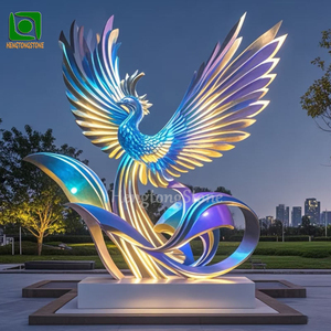 Grande 304 all'aperto in acciaio inox Phoenix statua con luce a LED in metallo scultura animale - Product Image 3