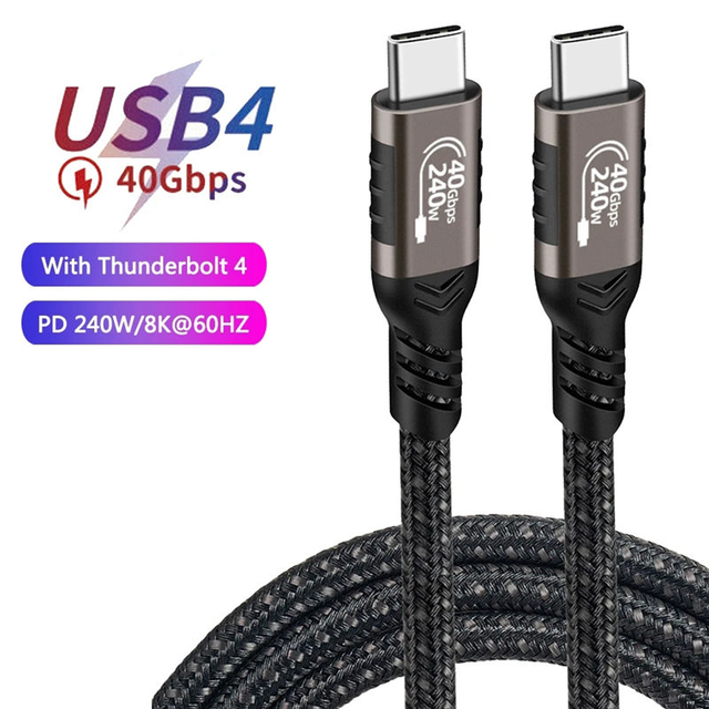 1m 240W Premium USB4 Type-C Cable 40GBPS 8K Right-Angle Nylon Braid Shielding 5A Fast Charging Compatible with Thunderbolt 3