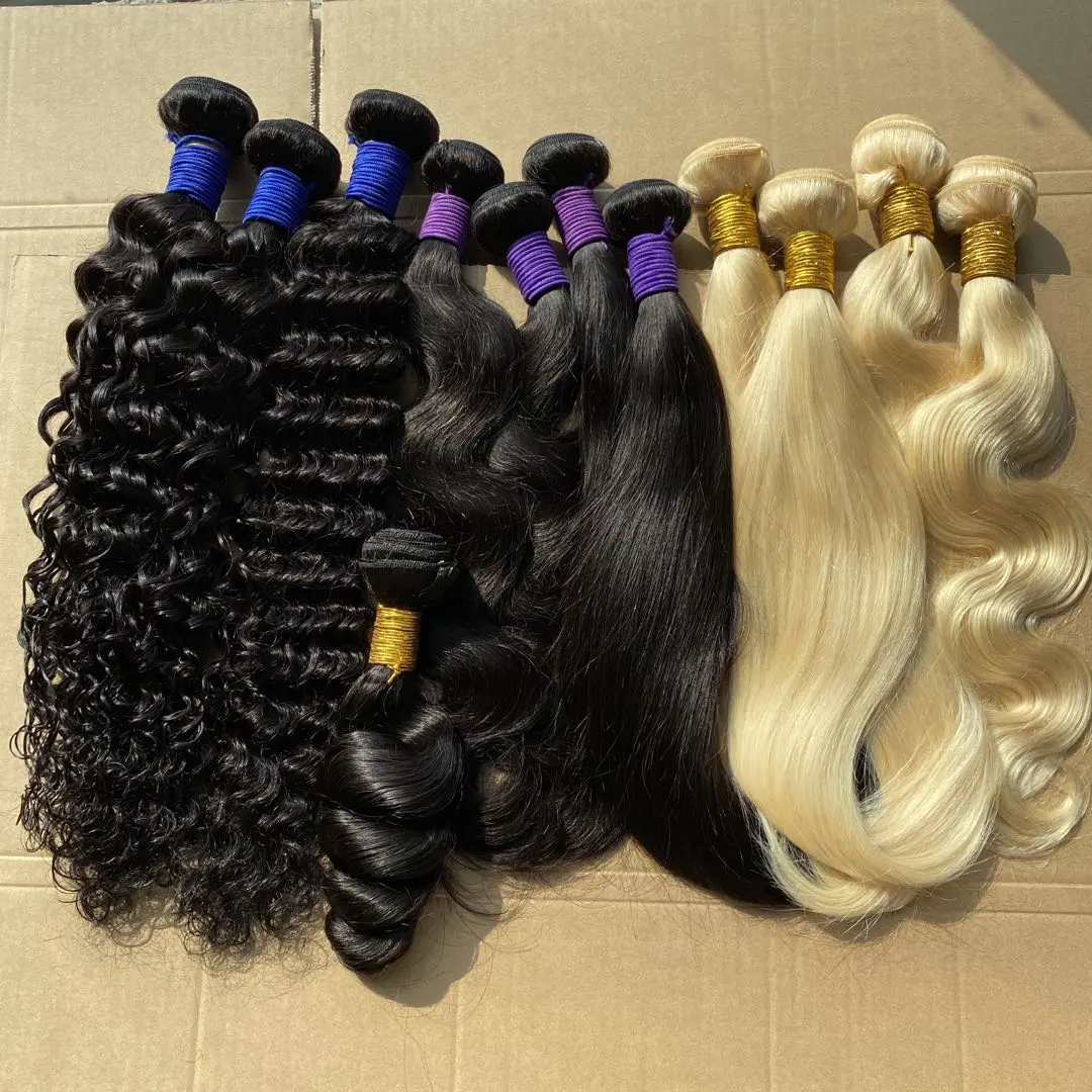 Vendeurs brésiliens de cheveux vierges crus Paquets d'échantillons gratuits avec fermeture Extensions de cheveux humains frontaux HD Tissages de cheveux alignés sur les cuticules