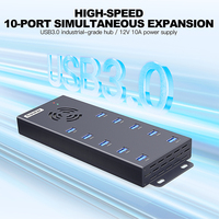 Sipolar A-423 Hub USB 3.0 de 10 Puertos, Adaptador de Corriente de 120W, Sincronización de Datos Industrial de 5Gbps, Estación de Carga Rápida de 2A para SSD y Teléfono