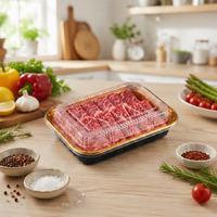 Voedselveilige transparante verpakking met deksel, zwarte gouden basis, displaydoos voor cake, fruitsalade, dessert, snoep, 7 maten, herbruikbare verpakking