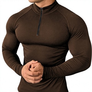 Men's Slim Fit <b>Long</b> <b>Sleeve</b> O-Neck Compression Shirt Front Eco-Friendly Quick Dry Solid <b>Brown</b> Sporty Knitted Spandex Workout <b>Top</b> - Product Image 1