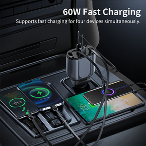 Bộ sạc xe hơi cáp 4 trong 1 có thể thu vào với bộ sạc nhanh tự động cho điện thoại nhiều cổng Bộ sạc nhanh - Product Image 4