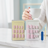 Faux Ongles Réutilisables Courts en Gel Doux Amande, Couverture Complète, 24 Pièces, Étiquette Privée, Ongles à Presser Réutilisables