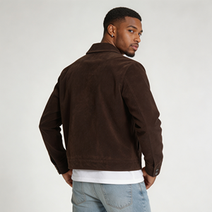 Veste <span class=keywords><strong>en</strong></span> daim personnalisée pour homme avec fermoir de pompier, coupe courte, boutons-pression aux poignets, doublure matelassée, style minimaliste - Product Image 2