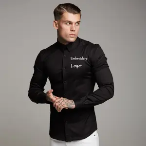 Chemise de sport à manches longues pour homme, logo brodé Muscle, vêtement de fitness, séchage rapide, survêtement d'entraînement, haut slim super extensible, nouvelle collection 2020