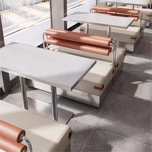 Foshan Steel Plant World Tables et chaises de <span class=keywords><strong>restaurant</strong></span> à thème en acier inoxydable personnalisées Tables et chaises de café en cuir PU Stand - Product Image 1