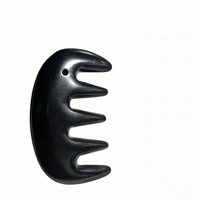 Masseur de tête Gua Sha en pierre de Bian noire naturelle, peigne de raclage à commande manuelle, outil de spa