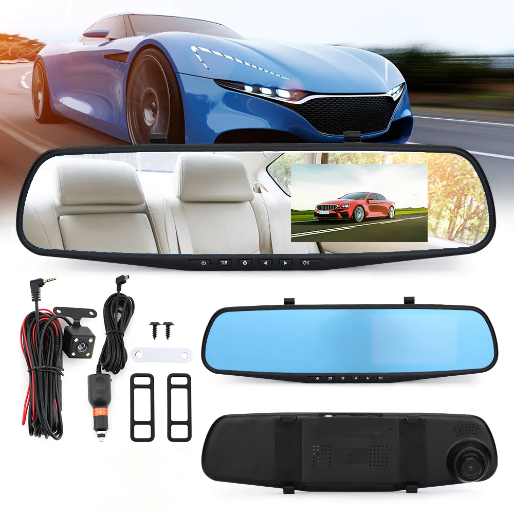 4k mirror dash cam Mirror Camera Rearview for Car 4.3" Dash Cam Front and Rear Camera Mirror DVR Black Box Video Recorde