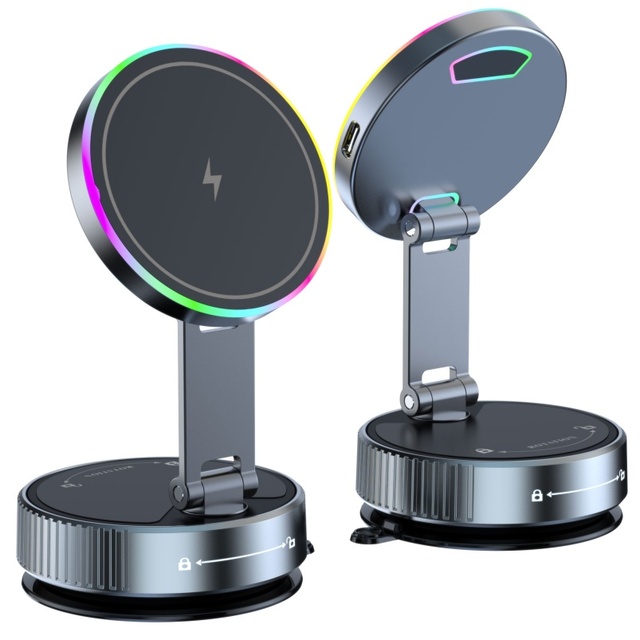 Universal 15W Magnetic Carbon Steel Car Wireless Charger Suction Cup Mount for for Dashboard Windshield Office Desk