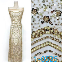 Tissu en dentelle africaine de luxe 2026 moins cher, avec perles, broderie dorée haut de gamme, sequins et maille de tulle perlée, pour robe de mariée et de femme