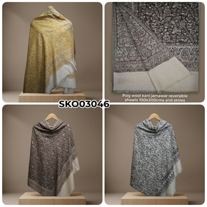 Best Custom 100x200cm Poly Wool Animal Print Kani Jamawar Reversible <b>Shawl</b> Stole Winter Scarf <b>Women</b> Girls Traditional Design - Product Image 2