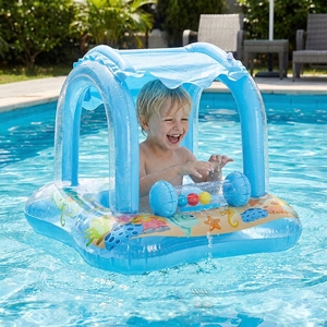 Flotador Inflable para Bebés con Toldo, Flotador de Natación para Niños Pequeños con Protección Solar y Volante, Anillo de Natación para Bebés - Product Image 6