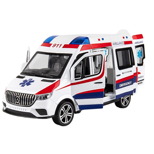 Ambulancia Eléctrica de Simulación Unisex 1/24, Bloques de Construcción Metálicos, Figura de Aleación Fundida a Presión, Juguete de Coche para Niños con Puertas que se Abren, Efectos de Luz y Sonido - Product Image 1