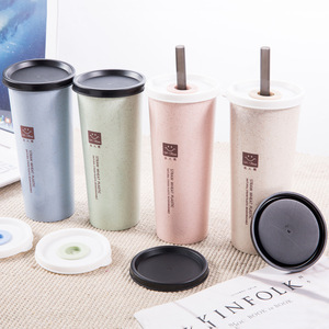 Wholesale Portable 15 oz <b>Drinking</b> Cups Wheat <b>Straw</b> Water <b>Bottle</b> with Lid & <b>Straws</b> for Coffee Milk Drinks Smoothies - Product Image 5