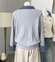 Nouveau Pull Long en Maille à Col Revers et Motif Écossais Personnalisé pour Femme, avec Nouveaux Boutons – Fournisseur
