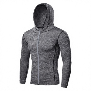 Men's Hooded <b>Zipper</b> <b>Sweatshirt</b> Slim Fit Quick Dry Knitted Sporty Solid Color Autumn Wear - Product Image 1