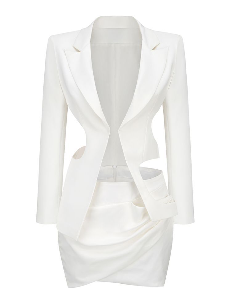 New Style White Tuxedo Dress Set for Women Casual Sexy Two-Piece Stand  Collar Top Blaze Dress Knee Length Showing Side Waist| Alibaba.com