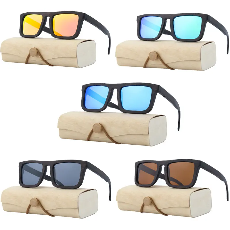 Barcur — lunettes de soleil polarisées pour hommes et femmes, monture carrée en bambou, avec effet miroir, bois