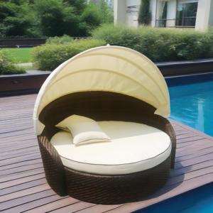 <span class=keywords><strong>Lit</strong></span> de repos rond d'extérieur en rotin marron, convertible en canapé-<span class=keywords><strong>lit</strong></span>, pour jardin, piscine, plage, avec housse en tissu - Product Image 2